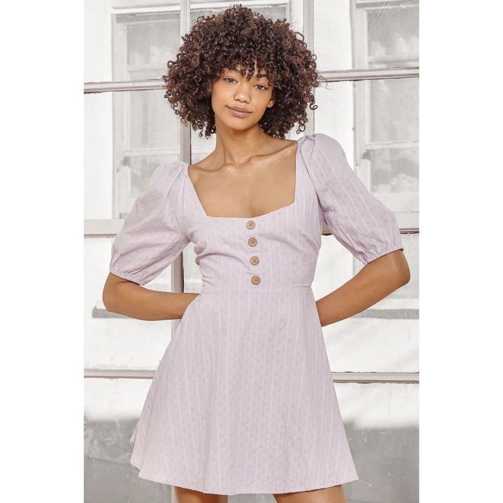 Lulus Endearing Looks Lavender Puff Sleeve Lace-Up Mini Dress